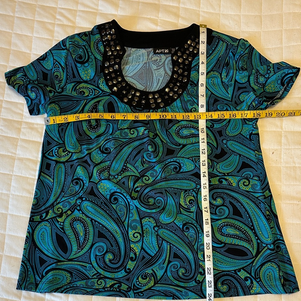 Apt. 9 Women's Teal and Black Paisley Short Sleeve Top